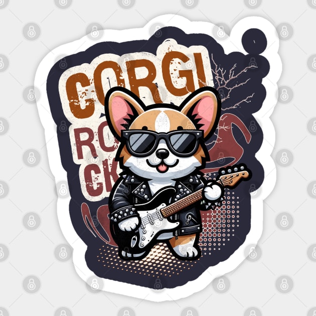 Rocker Funny Corgi Sticker by alcoshirts